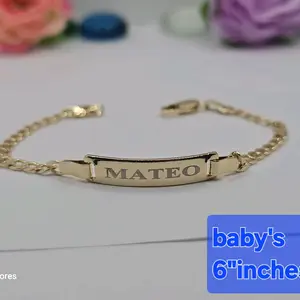 Mateo Cuban Link Bracelet 6 Inches Gold-Plated with Engraving for Name Left-Note Option women