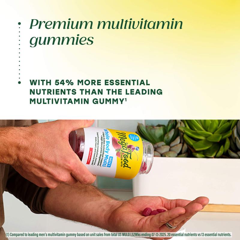MegaFood Men's Whole Body Multi Gummy | 20 Nutrients, plus real food, Delicious Strawberry Flavor, Gluten Free, Vegetarian, 30 Servings