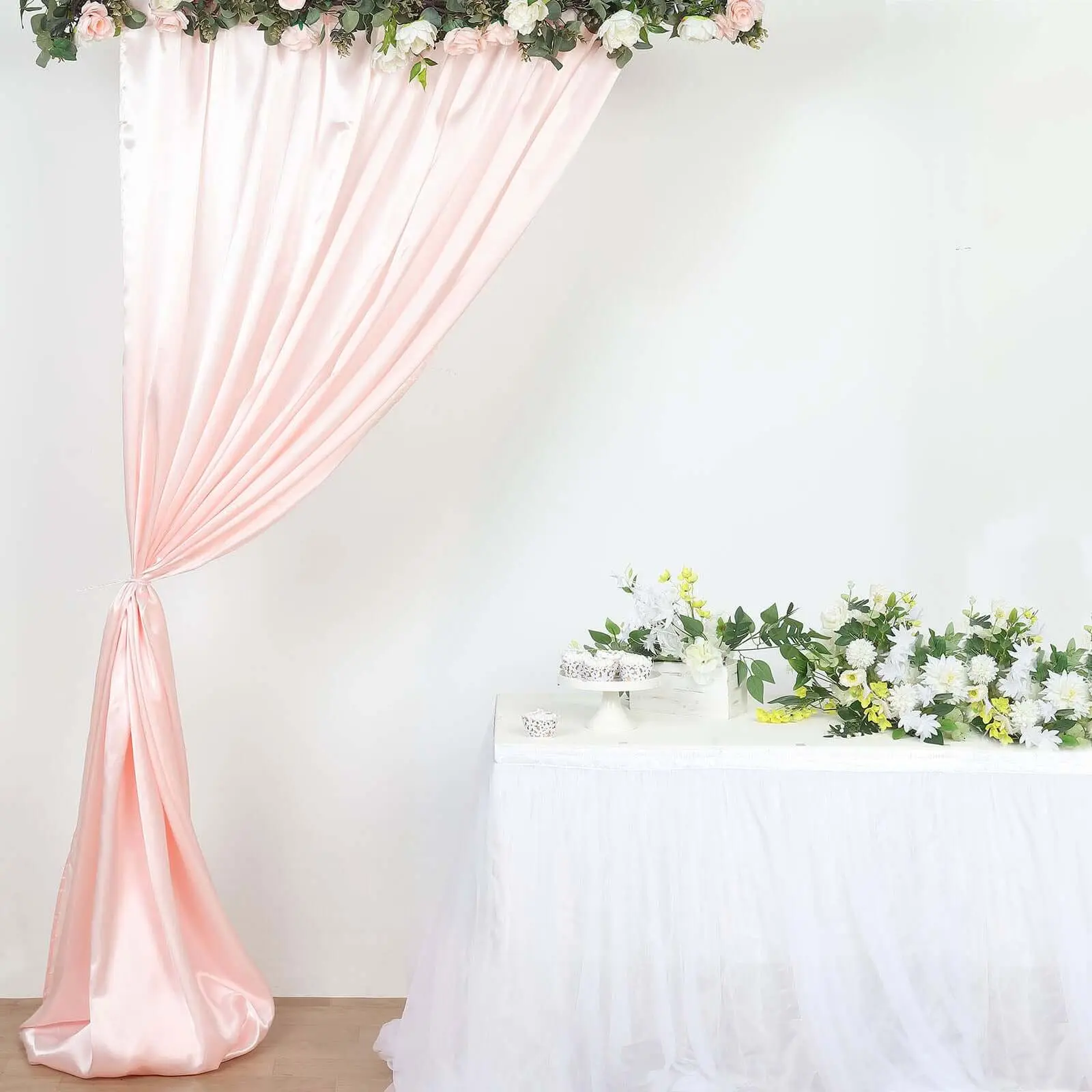 Blush Pink Synthetic Photo Backdrop Satin Curtain - 8ftx10ft 1-Sided Shine Drape Panel, Photo Booth Divider, Halloween & Birthday Party Supplies, Thanksgiving Decorations, Halloween Ideas