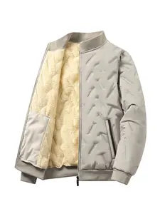 Fashionable Men's Winter Warm Jacket with Fleece Lining Regular Fit Polyester Fiber Outerwear Machine Washable Casual Sports Coat Beige and Gray Men's Fleece-Lined Hooded Zip-Up Long Sleeve Menswear Stylish western clothing