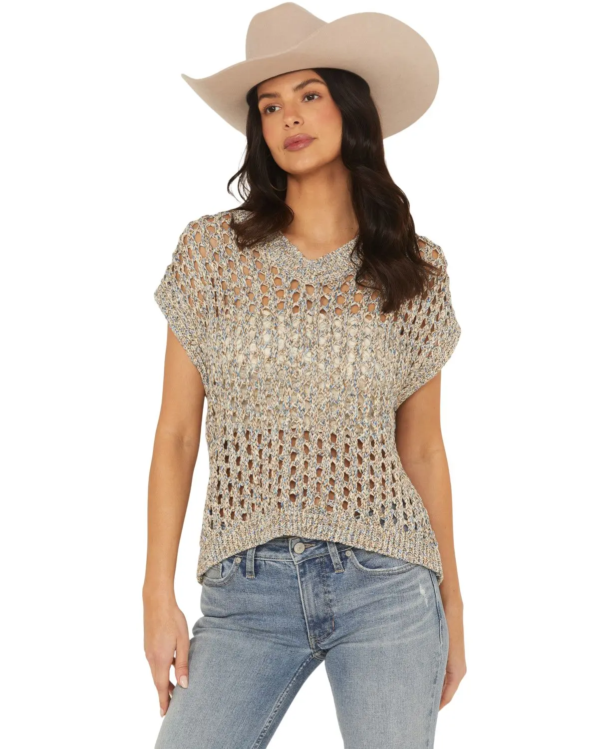 Cleo + Wolf Women's Women'S Eleanor Spacedye Open Weave Sweater Vest - Clsu25sw11-Stelbl