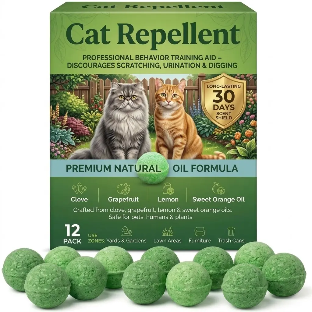 12-Pack Natural Cat Training & Deterrent Balls | Indoor & Outdoor Behavior Aid | 30-Day Protection