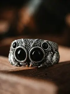 Fashion Punk Animal Open Ring, Imitation Agate Jumping Spider Ring, Adjustable Opening, Unisex Festival Party Ring, Adjustable Open Rings, Animal Theme Ring