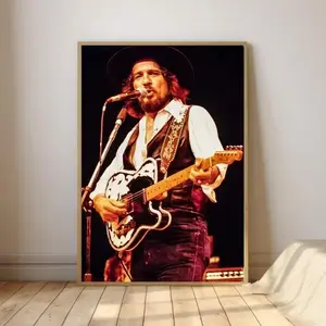 Waylon Jennings Playing Guitar Poster – Vintage Outlaw Country Music Wall Art, Classic Singer Print, Western Decor, Gift for Country Music Lovers