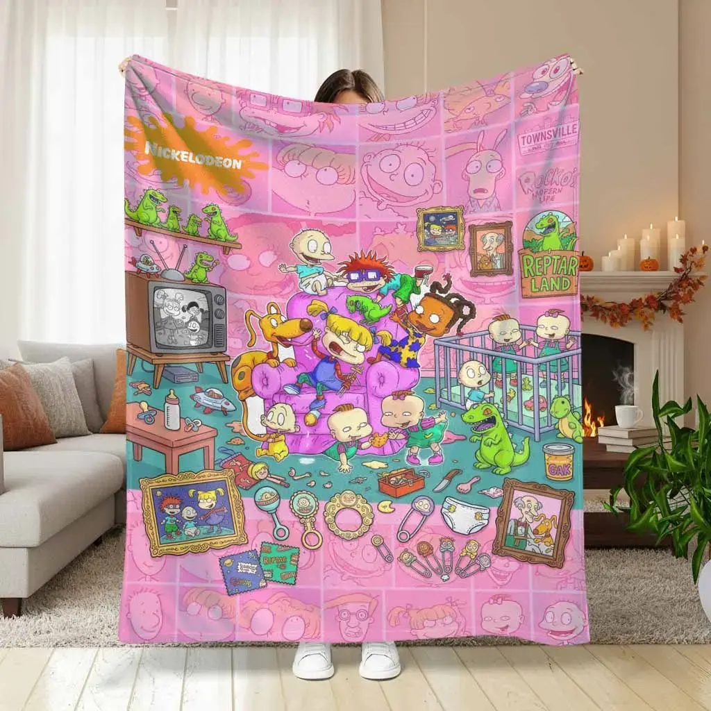 Rugrats Plush Flannel Blanket Nickelodeon Cartoon Character Print UltraSoft Cozy Warm Perfect for Living Room Sofa Couch Kids Playroom Decor Birthday Gift Holiday Present Any Fan's Essential
