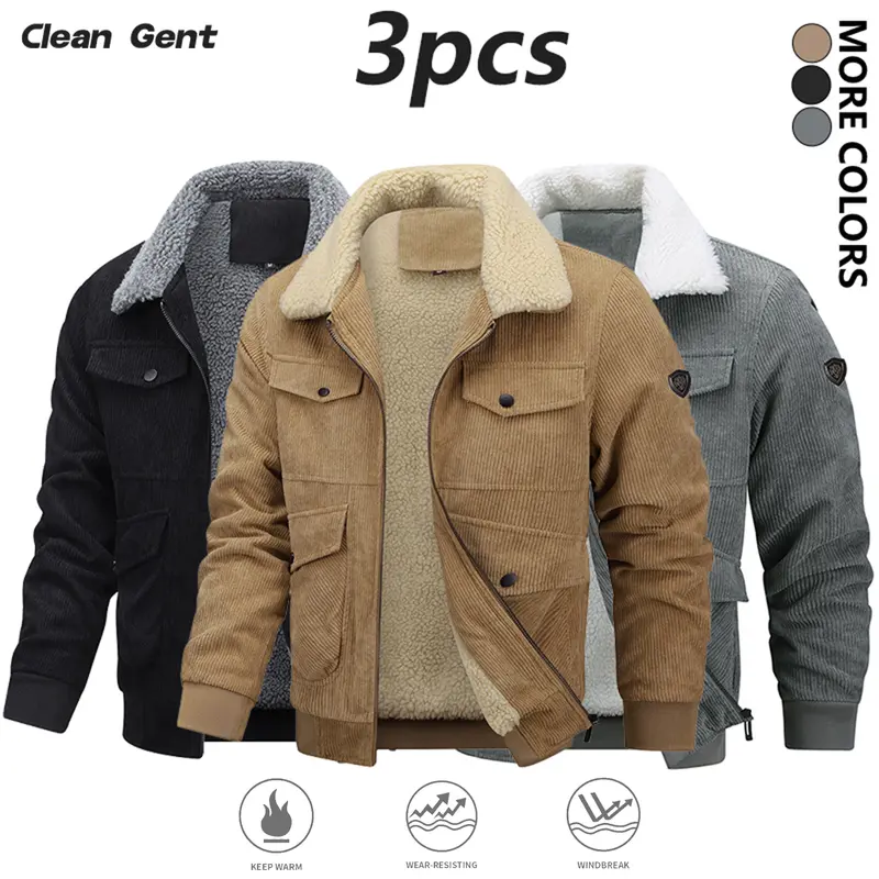 Clean Gent Men's Fleece-Lined Winter Trucker Jacket Warm Multi-Pocket Casual Coat for Men, Fleece Long Sleeve, Fresh Cargo Color Block Outdoor Fun Fall/Winter Jacket