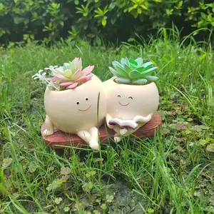Cute Smiling Face Book Reading Flower Pot, Home Office Multifunctional Succulent Plant Holder, Creative New Design Dual Person Seat Planter, Garden Planter, Planter Pots