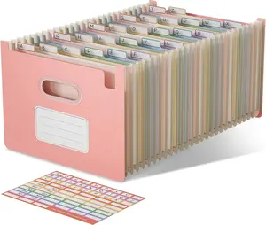 Accordion File Organizer, 26 Pockets Wheat Straw Expanding File Folders, Upright&Open Top, A-Z Bill Receipt Organizer,  , Return to Nature,  Living, Letter/A4 Size-Strawberry Pink