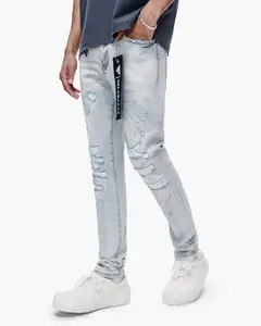 Leader Men's Skinny Jeans in Light Blue Wash - Modern Streetwear Denim with a Fitted, Sharp Silhouette