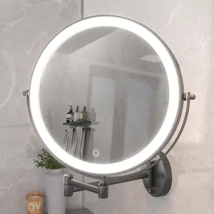 10-Inch Wall Mounted Makeup Mirror with Magnification, Rechargeable 3000 mAh  Mirror with Lights, Bathroom Mirror with Dimmable Brightness, 3 Lighting Modes, Extendable Arm, Black