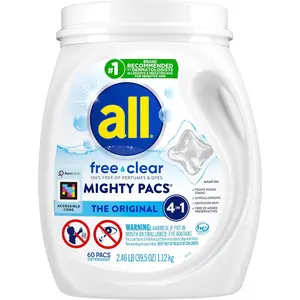 Laundry Detergent, Free Clear for Sensitive Skin, Tub, 60 Count