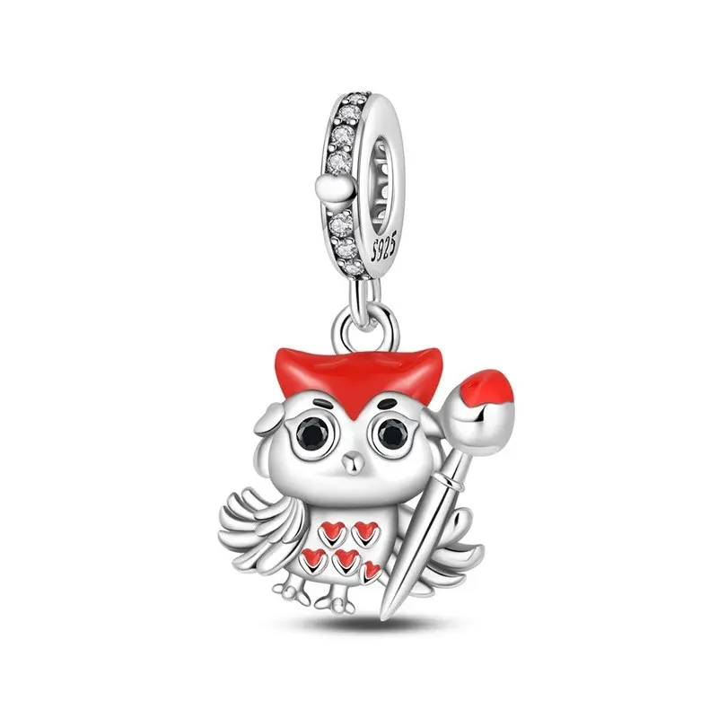 Female 925 Sterling Silver Art Owl Pendant - 1 Piece Hypoallergenic DIY Charm for 3mm Bracelets, Necklaces, Keychains, Ideal for Daily Wear, Birthday Gifts, Anniversary Presents, Diy Pendant, Hypoallergenic Jewelry, Owl Charm