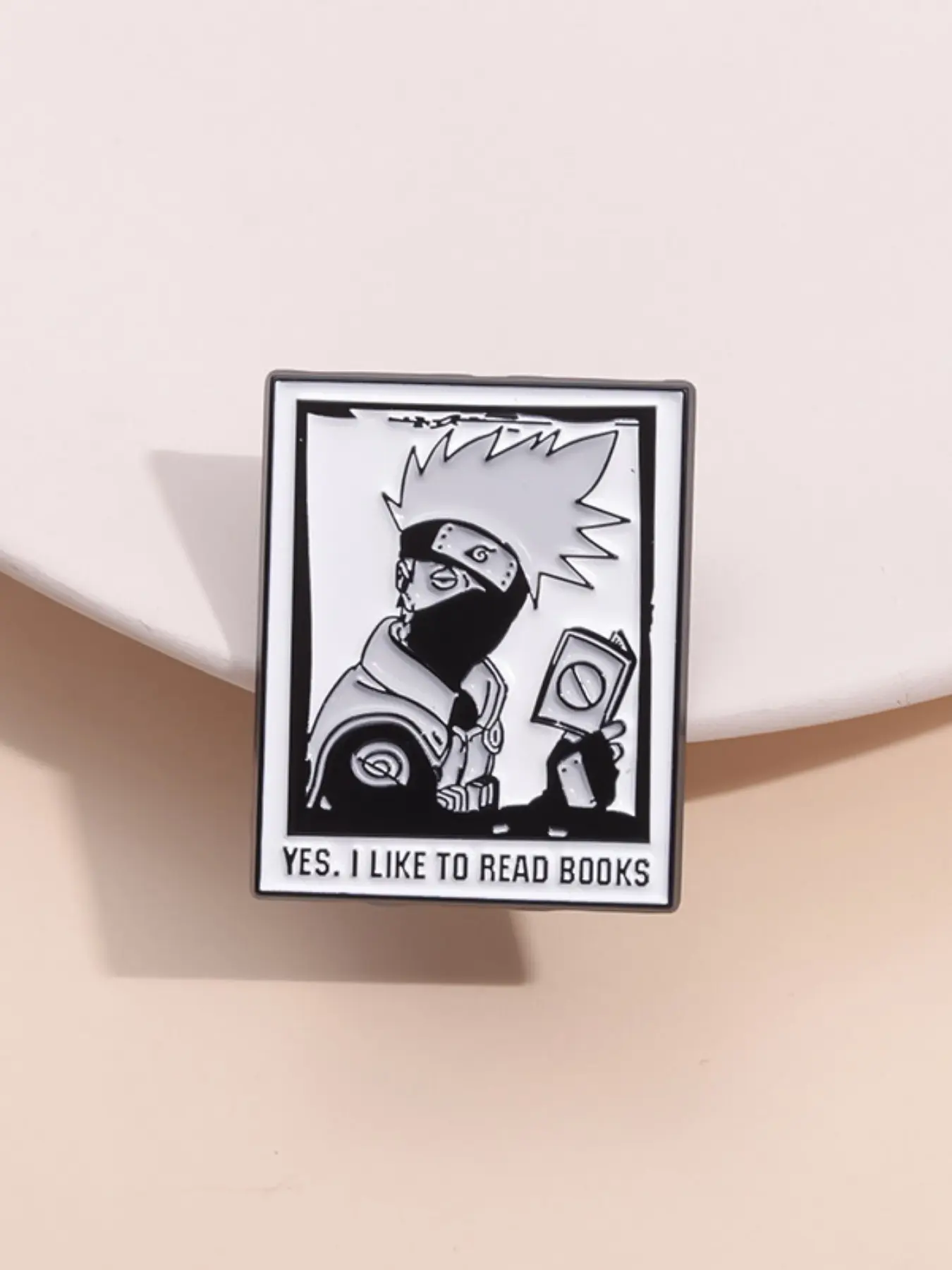 Naruto Kakashi Classic Humorous Badge Lapel Pin, Silver Color Mask Reading Design, Comic Style, Anime Fan Collectible & Cosplay Accessory, Memorabilia