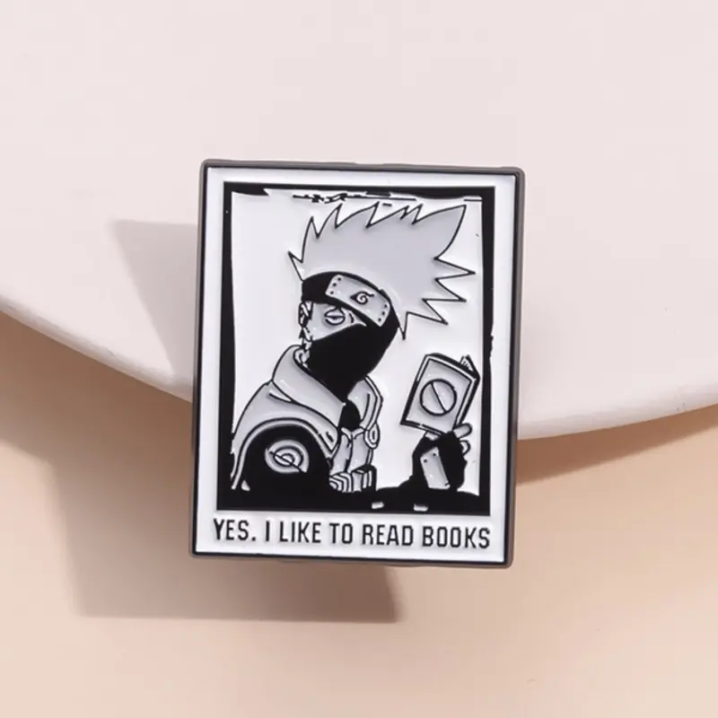 Naruto Kakashi Classic Humorous Badge Lapel Pin, Silver Color Mask Reading Design, Comic Style, Anime Fan Collectible & Cosplay Accessory, Memorabilia, Alloy Brooch Pin, Collectible Pins