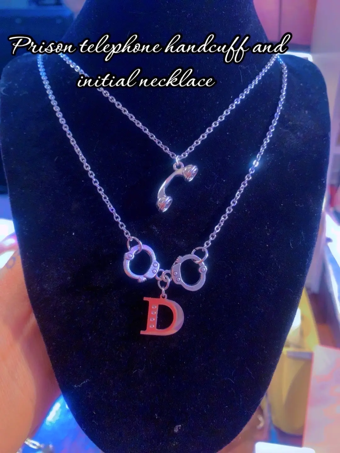 Prison Wife // Phone Handcuffs/Initial Necklace - Unique Design with Striking Prison Wife & Phone Handcuffs Elements for Personal Expression