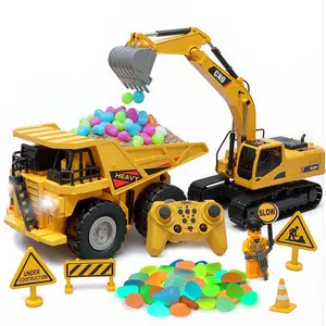 JoyX RC 2-in-1 Truck & Excavator Set | Rechargeable STEM Construction Toy with LED Lights & Glow-in-the-Dark Stones | Fun Gift for Kids & Dads