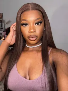 Wigsee 4x4 HD Lace Closure Straight Wig Chocolate Brown Lace Closure Wig 180% Density Human Hair Wig Pre-Cut Lace Glueless Wig