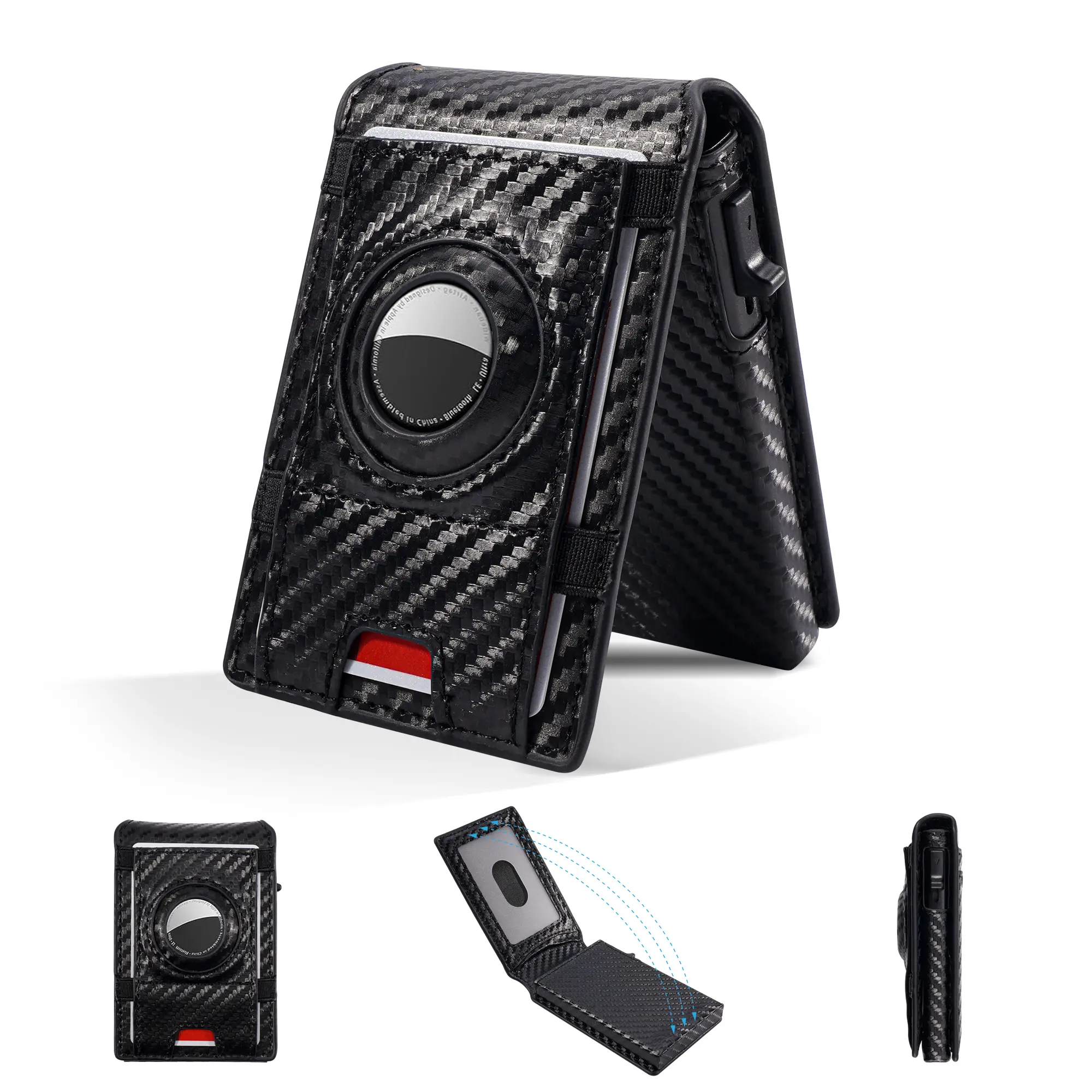 Minimalist Carbon Fiber Card Holder, Sleek Magnetic Wallet with RFID Blocking, Black Accessory for Sports & Outdoor