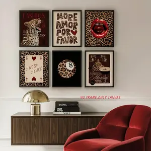 3- or 6-piece set, modern leopard print art theme, suitable for wall decor in bedrooms, living rooms, kitchens, and hallways; canvas posters; contemporary home gifts; modern home decoration; artistic; frameless