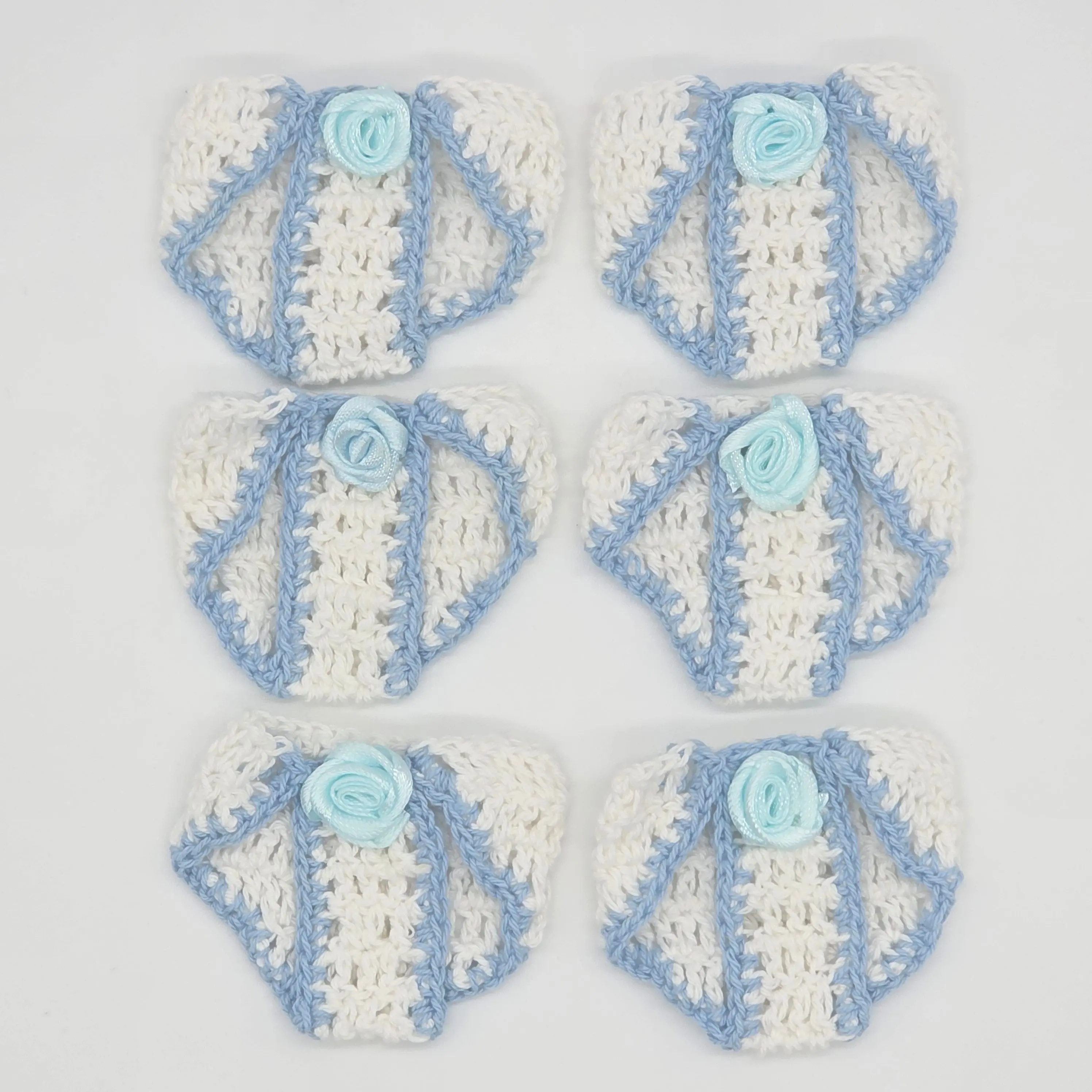 Mini Crochet Party Gifts - Baby Diaper Party Gifts - Handmade Blue & White Party Favor Diapers for Baby Shower, Gender Reveal, Crafts & Keepsakes - 6 pcs
