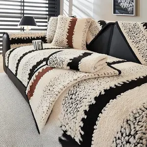 Boho Black & Cream Tufted Sofa Cover | Textured Striped Throw for Modern Farmhouse Vibes