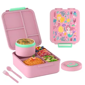 Leak-Proof Insulated Bento Box - 8 oz Soup Warmer + 4 Compartments, Portable Lunch Container with Utensils