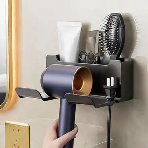 Wall Mounted Hair Dryer Holder For Dyson Bathroom Shelf without Drilling Plastic Hair dryer stand Bathroom Organizer