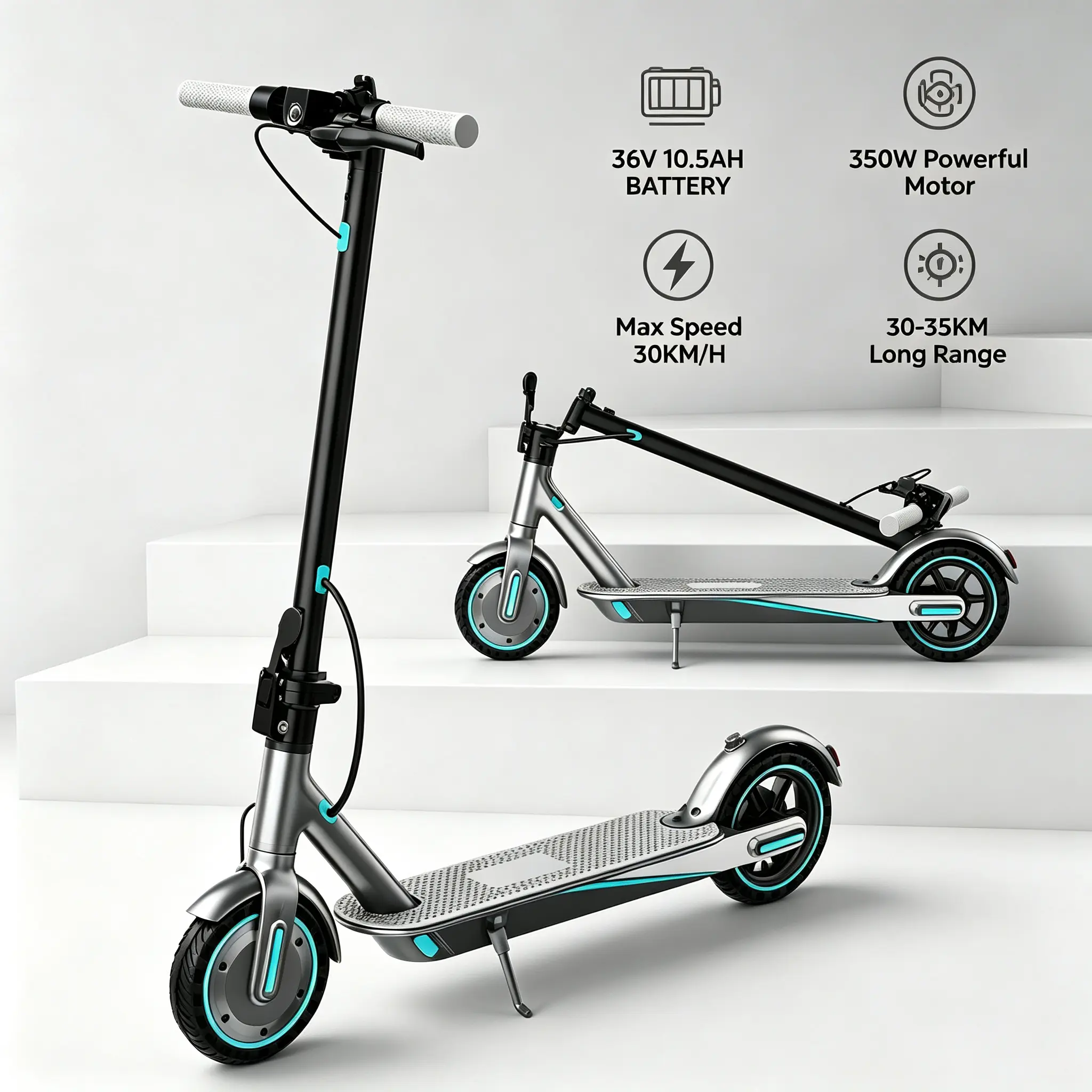 10.5Ah battery Long Range Electric Scooter endurance mileag=19miles 350W Motor 3 Speed Adjustable Max Speed 30KM/H Shockproof Honeycomb Tire Commuter Electric Scooter with LED Light Anti-Theft APP Control for Daily Travel