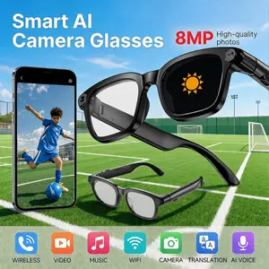 AI Smart Glasses with Camera and Audio, 8MP HD Camera Glasses for Men Women,1080P Video Recording Sunglasses,Real Time Translation,Voice Assistant, Open-Ear Audio for Travel, Meetings & Vlogging