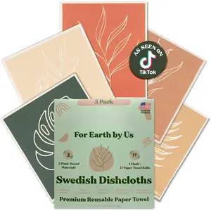 Swedish Dishcloths for Kitchen | 5 Pack Floral  Paper Towels Washable | Swedish Dish Towels | Non-Scratch Cellulose Sponge Cloths | No Odor, Biodegradable Cleaning Cloths