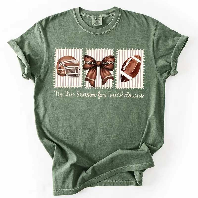 Comfort Colors Football Shirt, Tis the Season for Touchdowns Tee, Retro Game Day Shirt, Football Mama Gift, Vintage Football Mom Season Tee