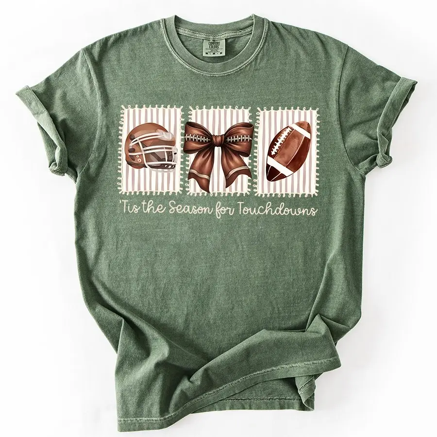 Comfort Colors Football Shirt, Tis the Season for Touchdowns Tee, Retro Game Day Shirt, Football Mama Gift, Vintage Football Mom Season Tee