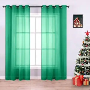 KOUFALL Green Curtains 84 Inch Length for Living Room 2 Panels Set Grommet Sheer Curtains for Bedroom Xmas Decoration 52x84 Inches Long