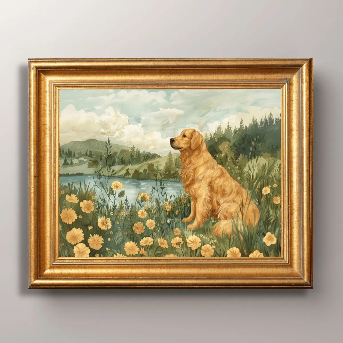 Golden Retriever Wall Art, Fine Art Dog Portrait Print, Golden Retriever Poster, Dog Lover Gift – Room Decor, Unframed, 5 Sizes (8x12–27x40 inch)