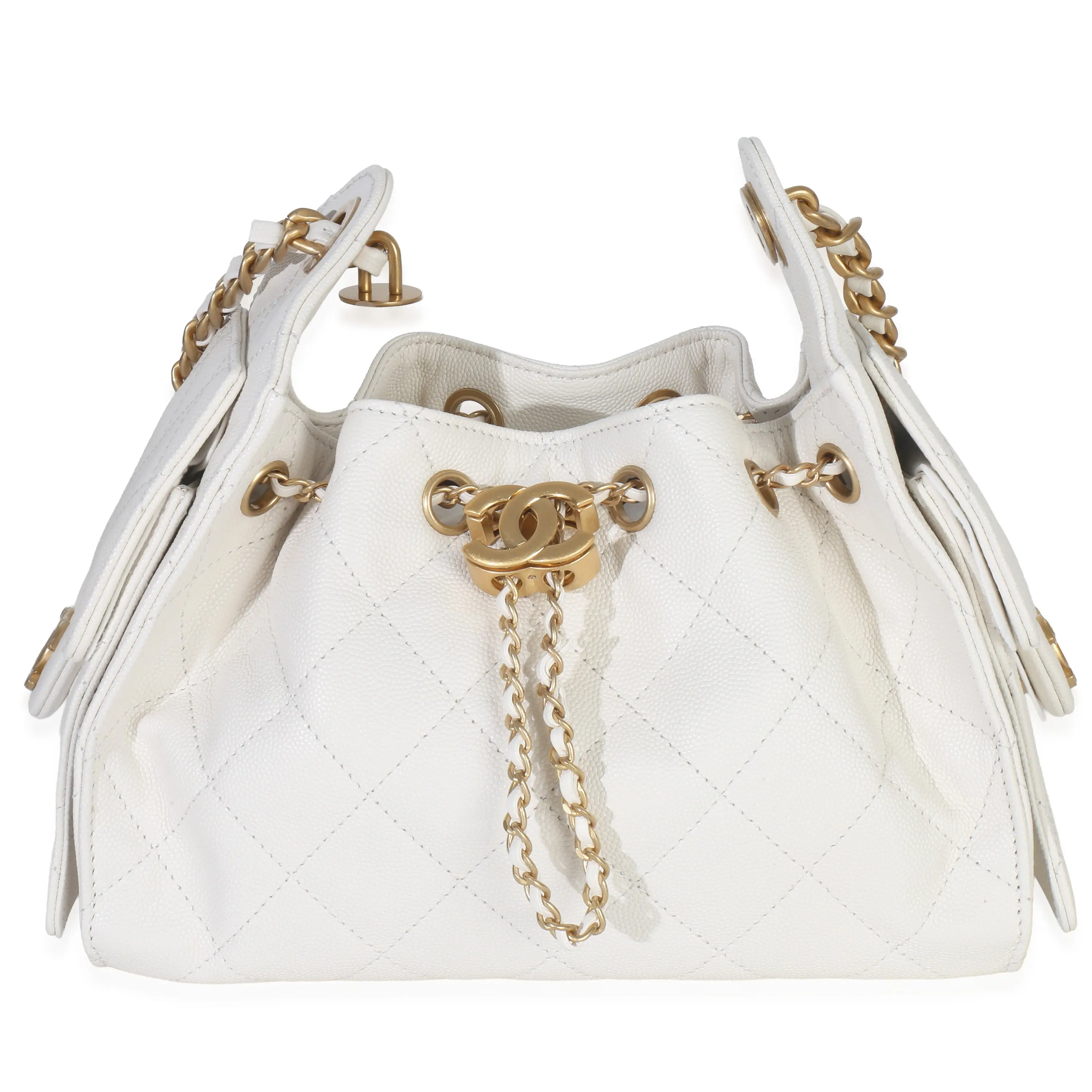 Pre-owned Leather Shoulder Bags White Quilted Caviar Mini Chanel 25 Hobo Handbag