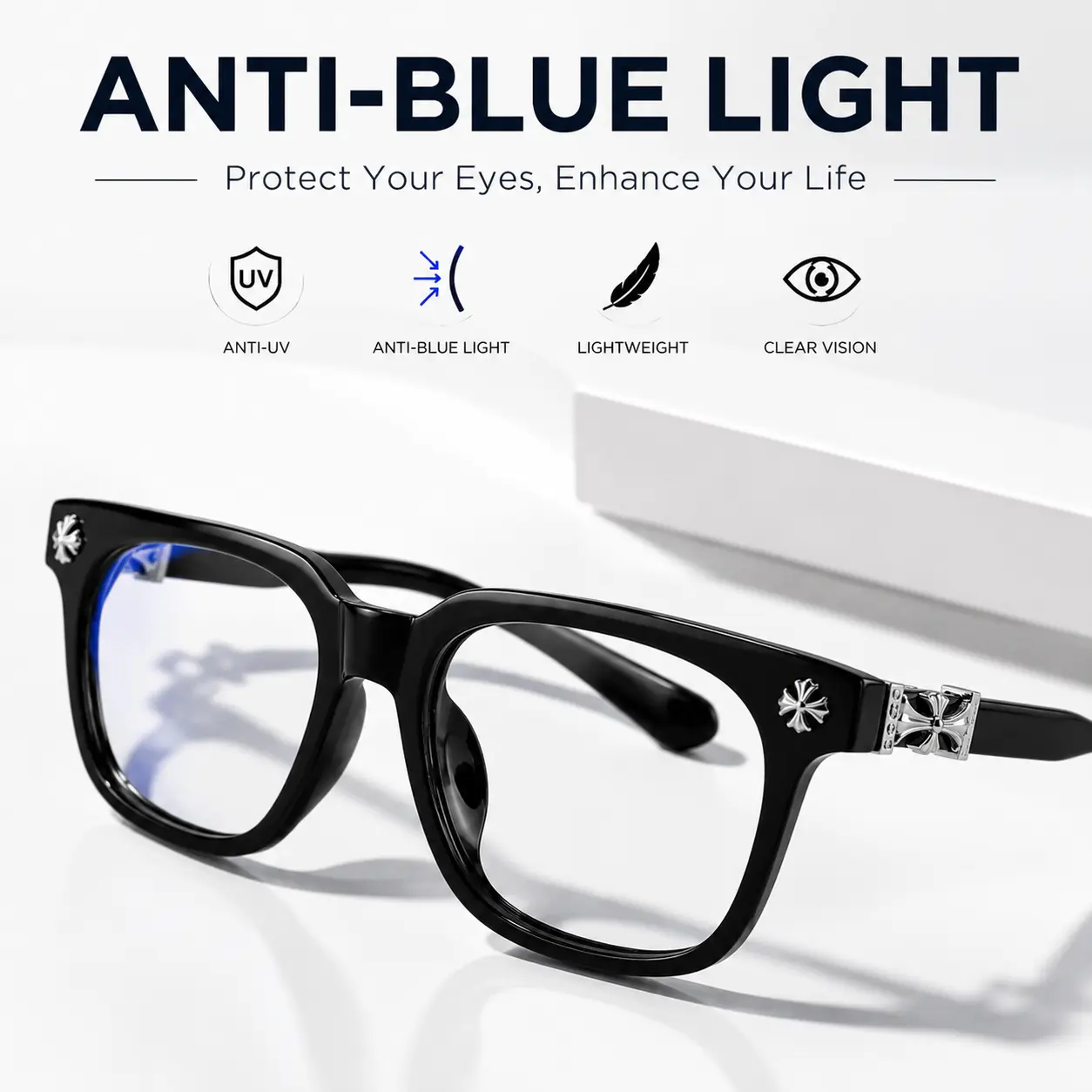 Minimalist Fashion Metal Square Frame Flat Lens Anti-Blue Light Glasses - Casual Style, All Seasons, Outdoor Sports Use, Plain Pattern, Blue Light Eyeglasses, Anti Bluelight Glasses