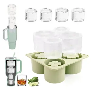 Ice Cube Tray for Tumbler Cup 40Oz, Stanley cup Ice mold, Tumbler Ice mold, Home Bar Accessories, 3 Pcs Silicone Cylinder Ice Mold with Lid and Bin for Freezer, Easy Fill and Release Ice Maker for Whiskey, Cocktail BPA-Free