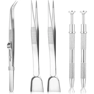 5 Pcs Piercing Grabber Tool Kit - Precision Stainless Steel Jewelry Tools with Piercing Ball Grabber Tool & Tweezers |   Non-Slip Grip for Rhinestones, Gemstones, Micro Beads,Cake Decorating