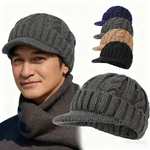 Men's Winter Knit Beanie Hat - Fleece Lined, Thick Warm Ribbed Design, Short Brim Adjustable Cap