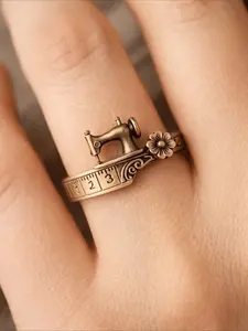 Vintage Sewing Machine Ring with Tape Measure Design Exquisite Details & Charming Aesthetic The Perfect Top-Tier Gift for Tailors and Craft Enthusiasts