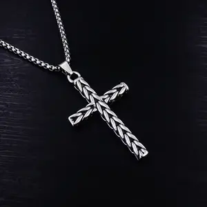 Elegant Stainless Steel Cross Pendant Necklace for Women - Luxurious Braided Design, Perfect for Vacation or Casual Attire, Year-Round Accessory, Vacation Accessory|Elegant Necklace|Durable Chain, Cross Necklace