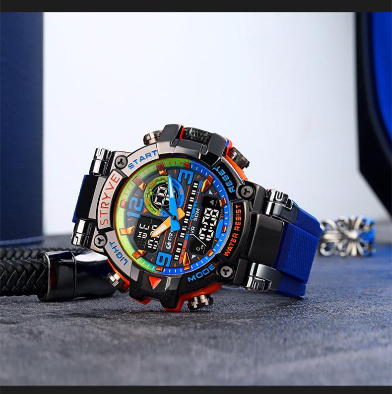 【Holiday Haul】Men's Colorful Punk Style Quartz Watch, Multi.Functional Waterproof Dual Display Wristwatch, TrendyFashion Sport Watch, Birthday Gift with Gift Boxfashionable wristwatch multifunctional men