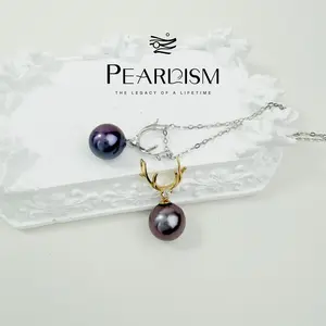 【Adee】PEARLISM S925 Silver Reindeer Pendant Necklace | 8-9mm Freshwater Edison Pearl, Bonus Silver Chain Included-OFEP002