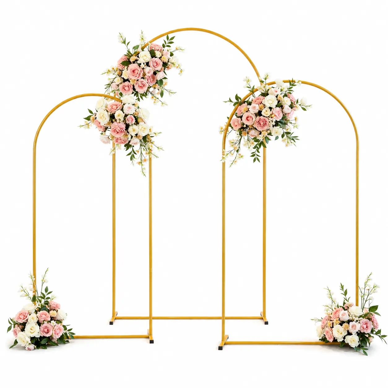 Minimalist Gold Round Backdrop Stand - 6/6.6/7.2FT Strong Stable Metal Frame, Easy-Install Multiple Sets, Arch Backdrop Panel for Wedding Anniversary Event Setup, Festive Banner Holder & Accessories