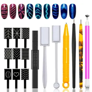16 Pieces Nail Magnet Tool Set Magnet Plate Wand Board Magnetic Pen Stripe Nail Magnet Double Ended Magnet Wand Magnet Stick for Cat Eye Gel Polish Nail Art springtok