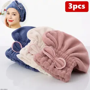 3 Pack Super Absorbent Microfiber Hair Towel Caps for Women Fast Drying Plain Turban Wrap One Size Fits All for Nighttime Wet Hair Use Summer Essentials US Design hat