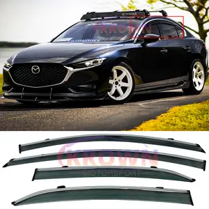FOR 2019-2026 MAZDA 3 SEDAN SMOKE TINTED CLIP-ON WINDOW VISOR W/ CHROME TRIM RAIN GUARD
