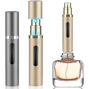 8ml Perfume Atomizer Travel Refillable,Mini Cologne Dispenser, Bottom-Filling Fragrances Perfumes Bottle,Portable Sprayer Pocket Size for Women Men Cruise  Trip  2 count (-Grey)