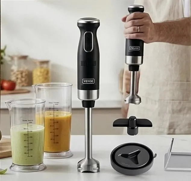 VEVOR Immersion Stick Blender, 500W Durable Motor, Stainless Steel Straight Shaft, 2 Attachments, Ergonomic Variable Speeds Portable Kitchen Appliance for Home Cooks’ Smoothies & Sauces