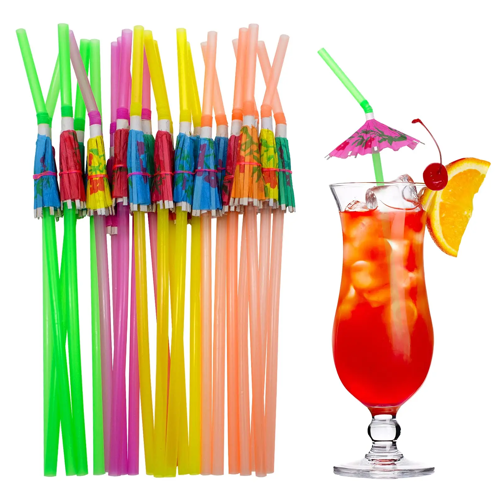 100pcs Umbrella Drink Straws 9.45 Inch Assorted Colors  Fancy Mini Paper For Cocktail Milkshake Juice Great Valentine's Day Beach Party Hawaiian Luau Bar
